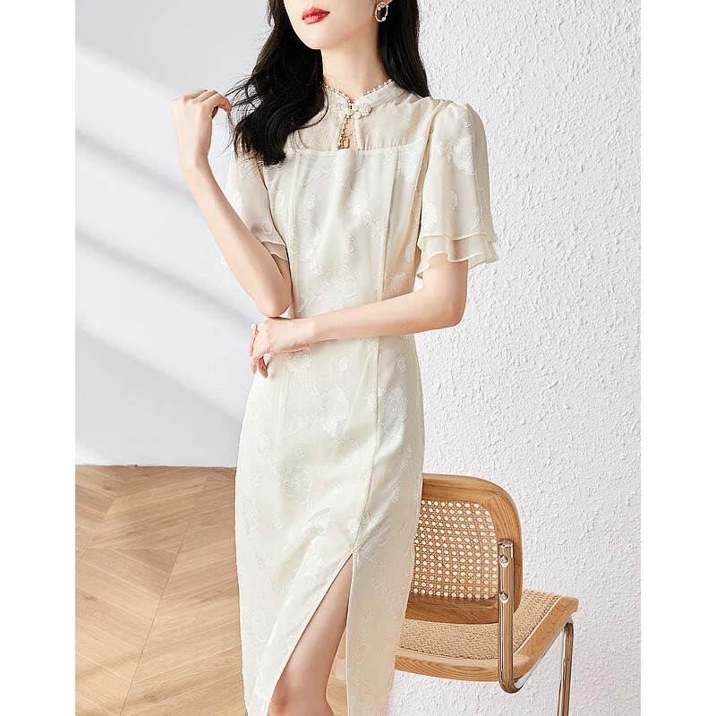 

Elegant Modern Cheongsam Dress with Jacquard Trim M