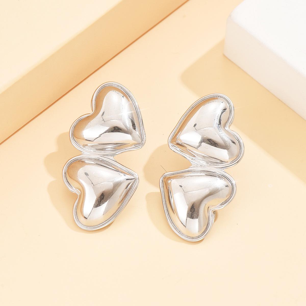 Cross Luxury Heart-Shaped Stainless Steel Light-Sensitive Earrings for Women - Versatile Double Heart Studs