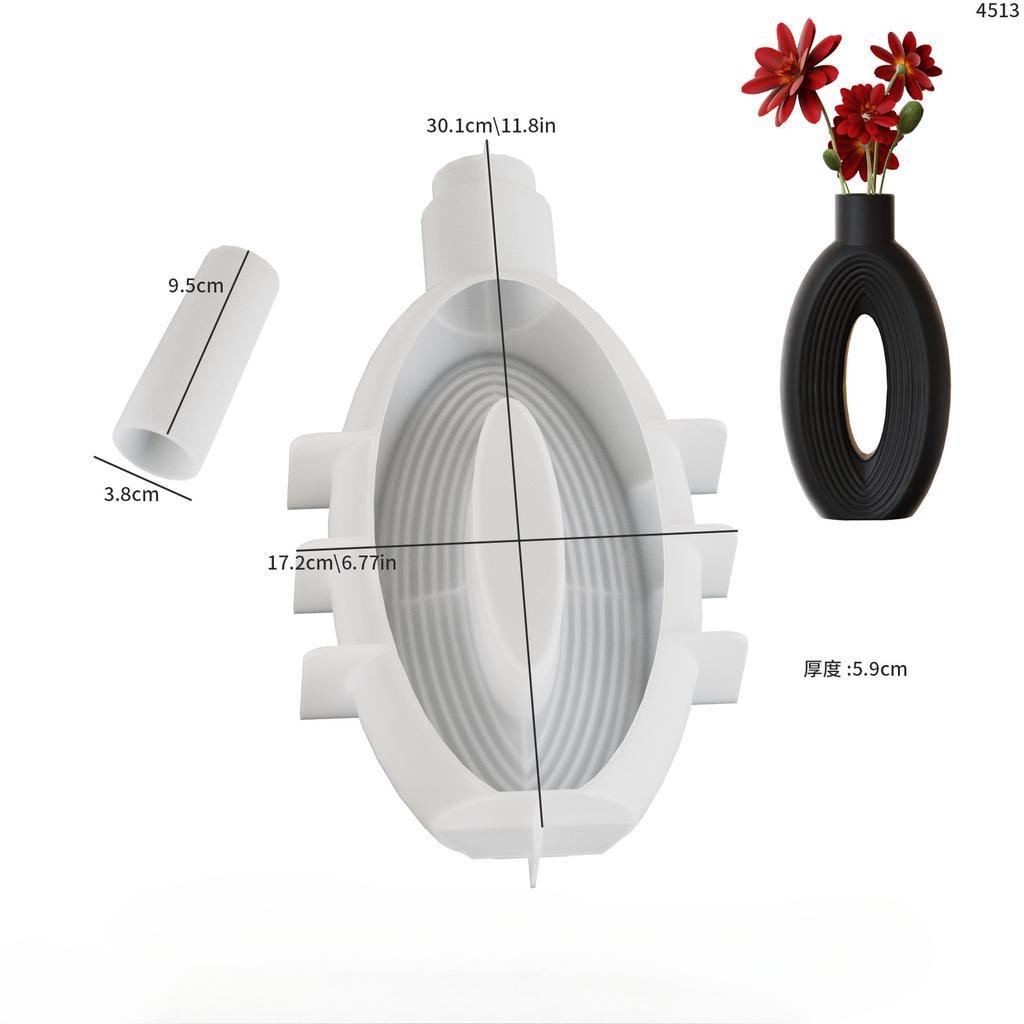 Circle Vase Silicone Mold, Oval, Circle, Stripe, Ins Style, Large Ornament, Donut, Flower Vase Mold