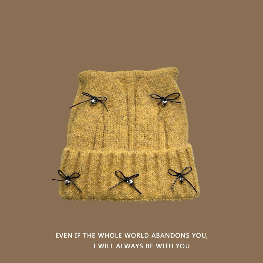 2025 Autumn/Winter Cat Ear Knit Hat - Warm & Versatile with Face-Flattering Bow Design