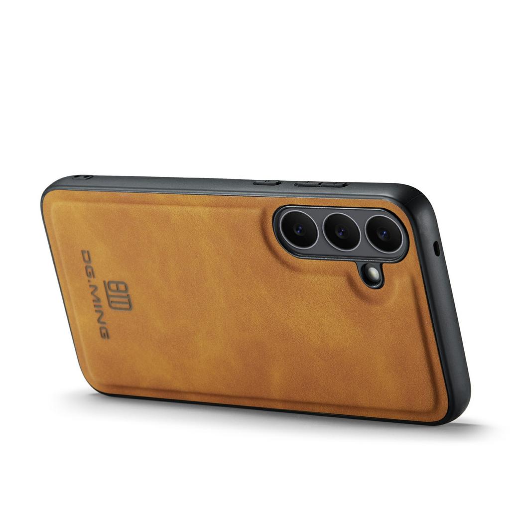 DG.MING For Samsung Galaxy S25 FE Case PU Leather Covered PC + TPU Hybrid Phone Shell