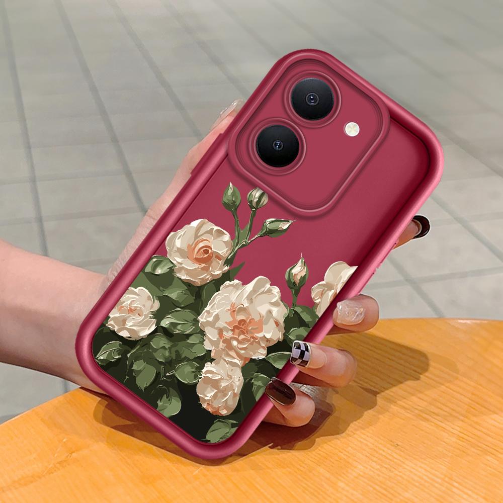 

Мягкий силиконовый квадратный чехол с рисунком лестницы для телефона, полное покрытие, противоударный защитный резиновый чехол для камеры для Vivo Vivo Y31 2021 темно-красного