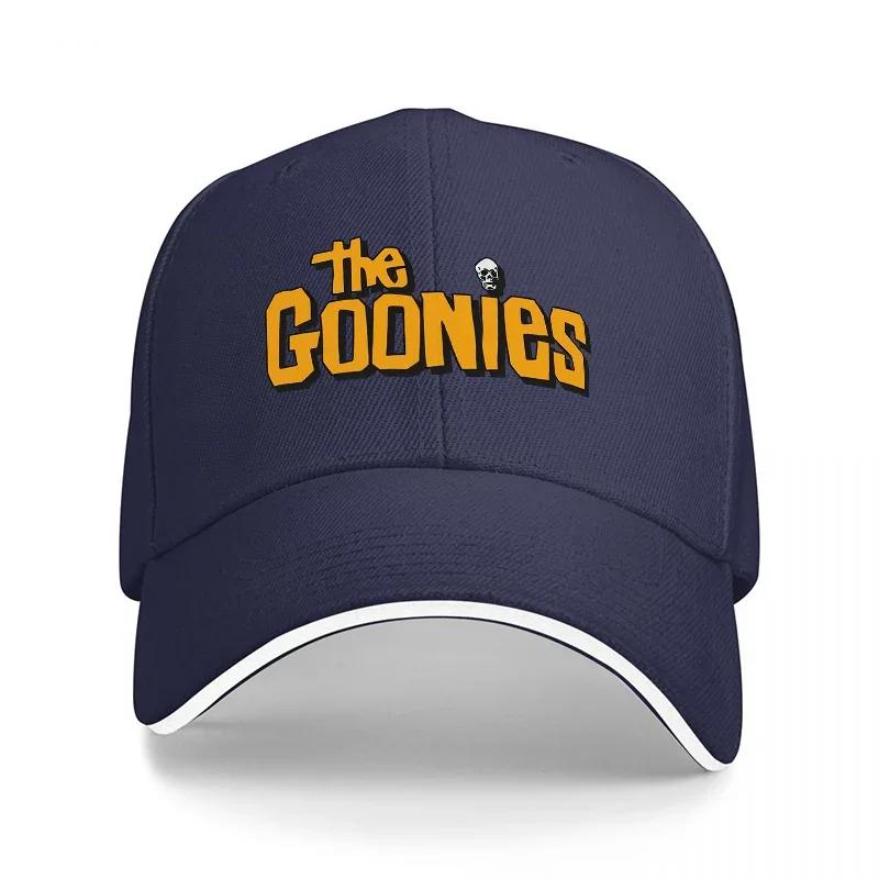 The Goonies Logo Schwarze Baseballkappe mit oranger Stickerei und Totenkopf-Detail Klassische verstellbare Mütze für Fans des Films