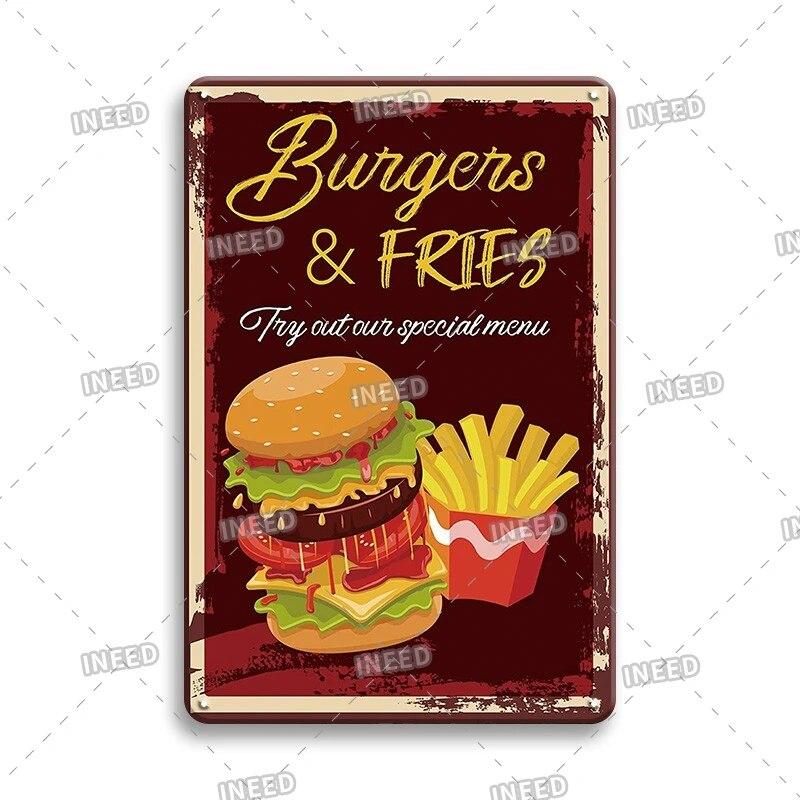 Burger Sign Best in Town 100% Beef BBQ Vintage Decor Hotdogs Kitchen Decorations Wall Plaque Retro Decor Vintage Food Sign