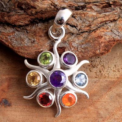 Chakra Pendant Reiki Pendant Crystal Healing Silver Pendant Natural Gemstone Unisex Pendant Ap4538