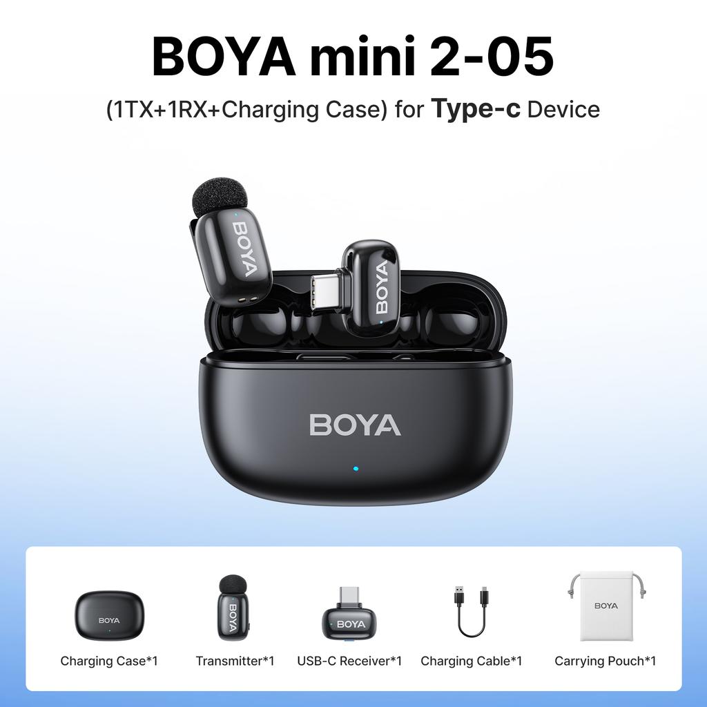 BOYA Mini 2 Trådløs Lavalier Krave Mini Mikrofon Støjreduktion til iPhone 6-17 USB-C Android Smartphone PC Live Streaming