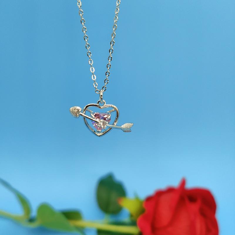 

Cupid s Pink Zircon Arrow Pendant: Luxury Lightweight Heart Necklace