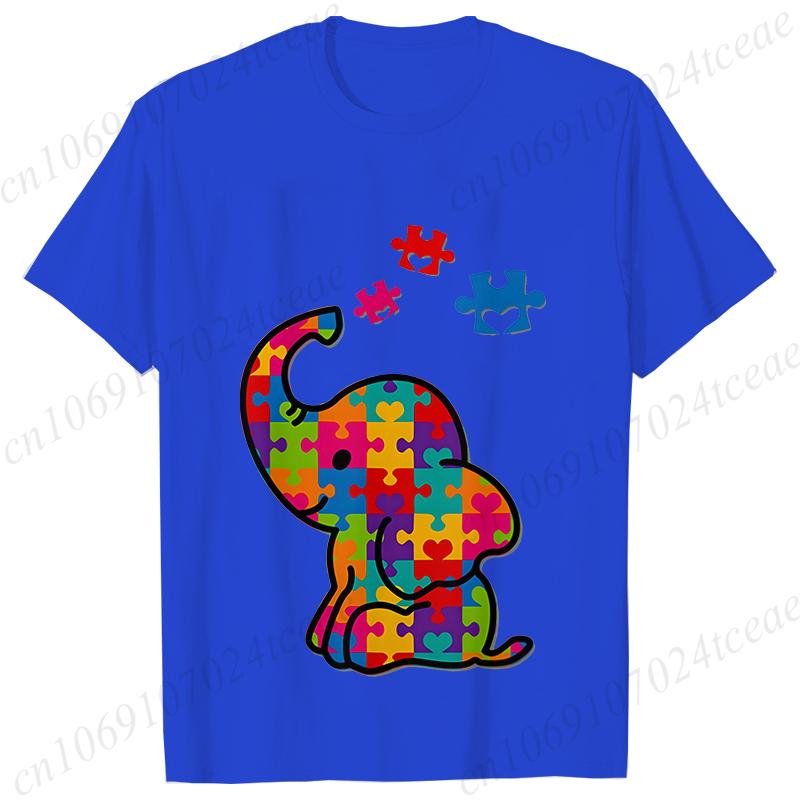 Funny Elephant Autism Awareness T-shirt for Women Acceptance Neurodiversity Summer Shirts Hip Hop Streetwear Short Sleeve Tees