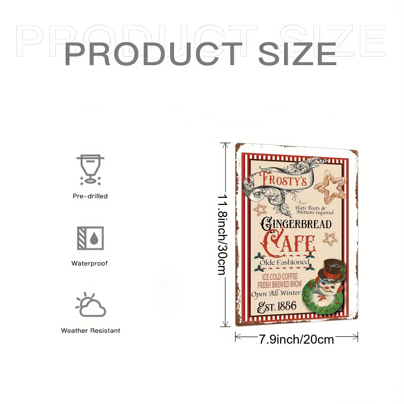 

1pc Vintage Gingerbread Cafe Metal Tin Sign - Antique Gingerbread for Man, Snowman, Holly & Candy Canes Retro Christmas Decor 20x30cm（7.8x11.8inch）