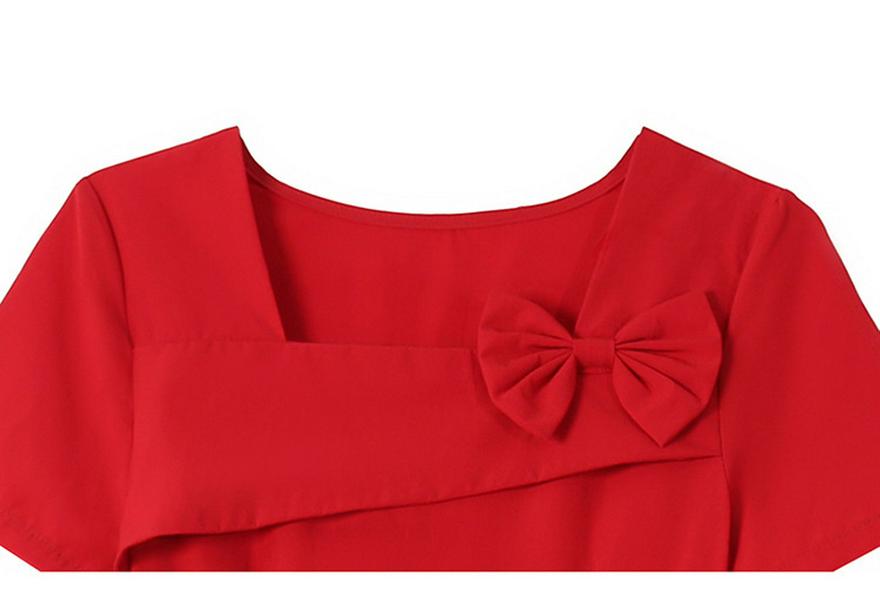 2026 Elegant Red French Short-Sleeve Slimming Plus Size Women's Dress