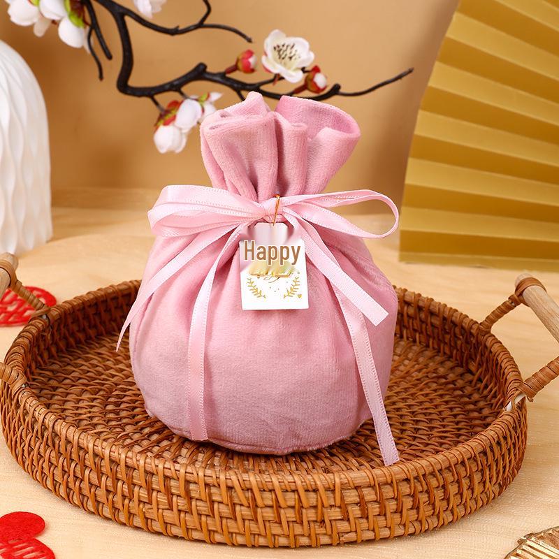 European Style Velvet Round Candy Bag - Creative Wedding & Festival Favor with Drawstring
