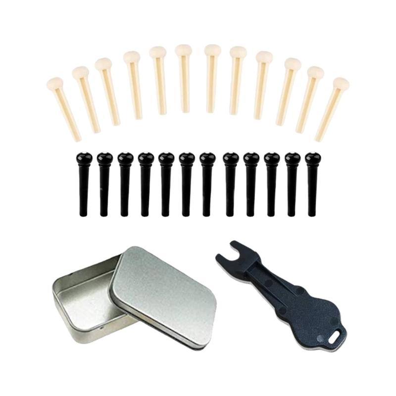 Acoustic Guitar Bridge Pin Set with Saddles and Metal Puller Tool Suitable for Easy String Replacement and Maintenance