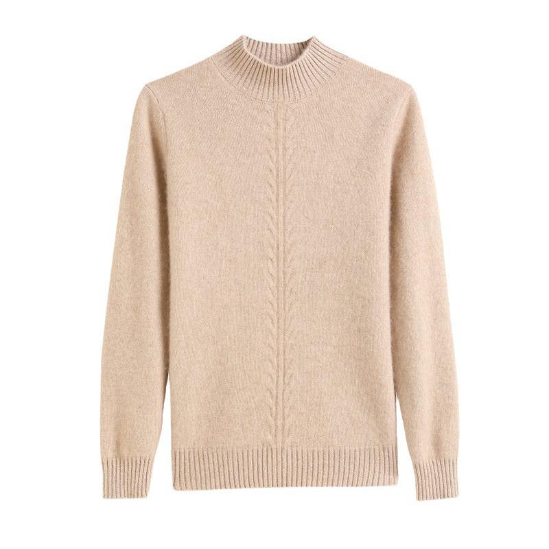 Women's High Neck Cashmere Sweater - Thick Knit Solid Color Jacquard Pullover for Autumn and Winter