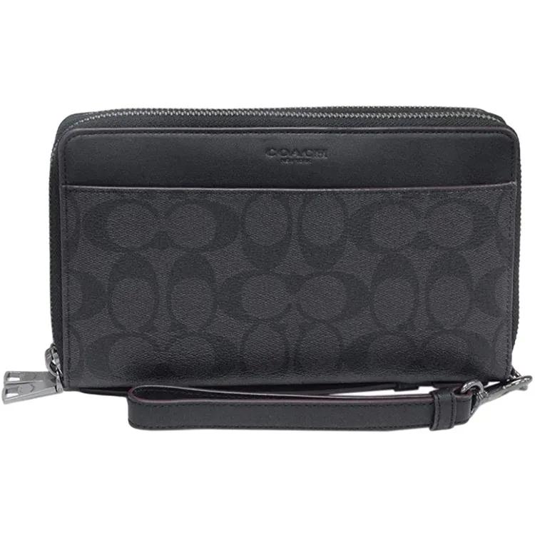 Coach Doppel-Reißverschluss-Portemonnaie Beschichtetes Canvas Leder Kartenhalter, Portemonnaie Klein Herren Schwarz (Unisex) Geldbörsen 67626 N3A