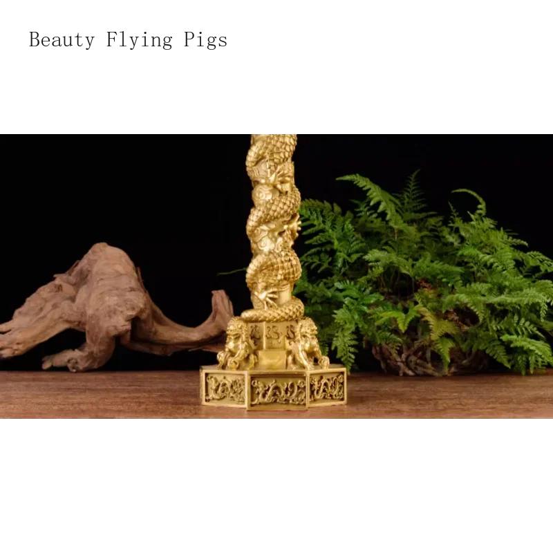 1PCS Brass Ornamental Column Column Decoration Chinese Loong Column Home and Office Decoration Handicraft Vintage Home Decor