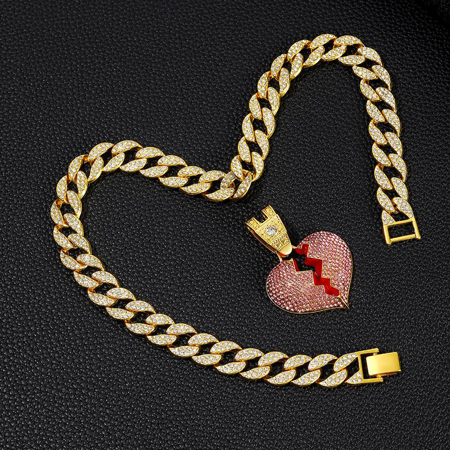 Hip Hop Dark Style Personality Shattered Cracked Love Pendant Hanging Chain HIPHOP Cuban Chain Necklace Street Dance Accessories