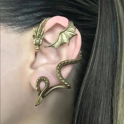 Γοτθικά Σκουλαρίκια Stud Δράκος Wrap Αριστερά Δεξιά Χρώμα Χρυσό Γυναίκα Ρετρό Σχέδιο Προσωπικότητας Ζώο Γυναικείο Στολίδι Αυτιού Κοσμήματα Δώρα