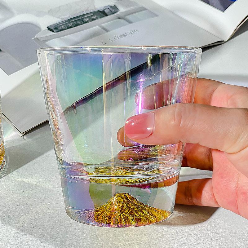 Rainbow Fuji Mountain Glass Cup Unique Design Fairy Whiskey Coffee Cup