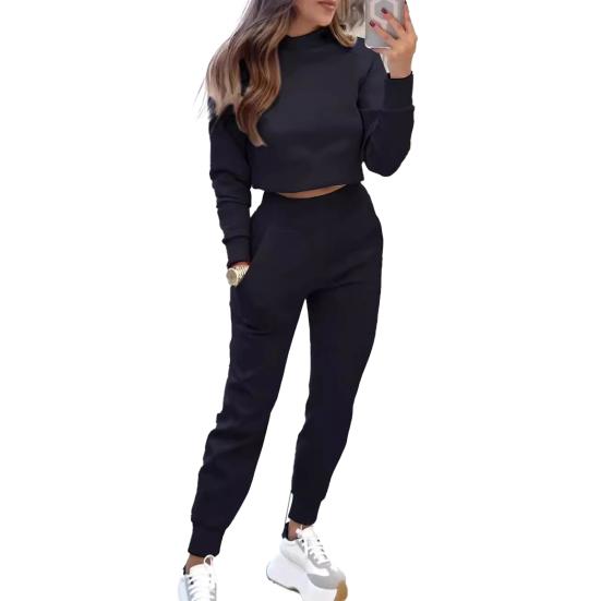 Women's 2 Piece Outfits Long Sleeve Pullover Crop Top And Drawstring Sweatpants Set Fall Lounge Sweatsuit Set