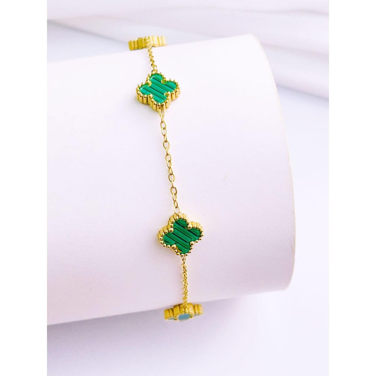 

Двусторонний женский браслет Lucky Straw, модный изысканный браслет из 18-каратного прочного клевера с четырьмя листами зелёный