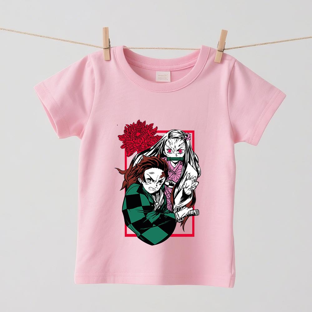 Demon Slayer Tanjiro x Nezuko Anime Print Kids T Shirt Cotton Soft Boys Girls Short Sleeve Tops Daily Casual Wear