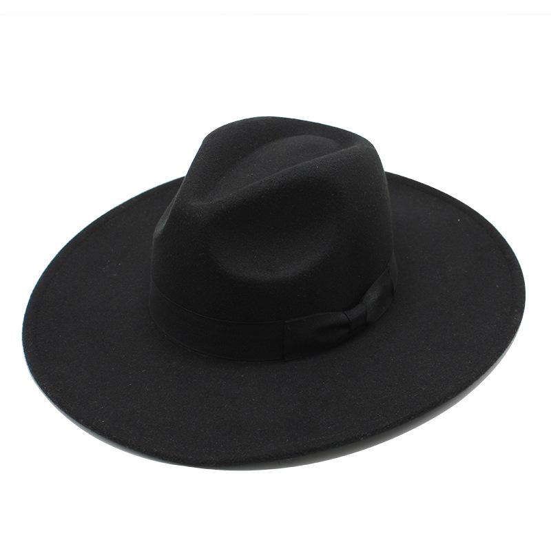 Wool British Retro Jazz Hat, Men'S And Women'S Eaves Straight-Brimmed Top Hat, Felt Hat Versatile