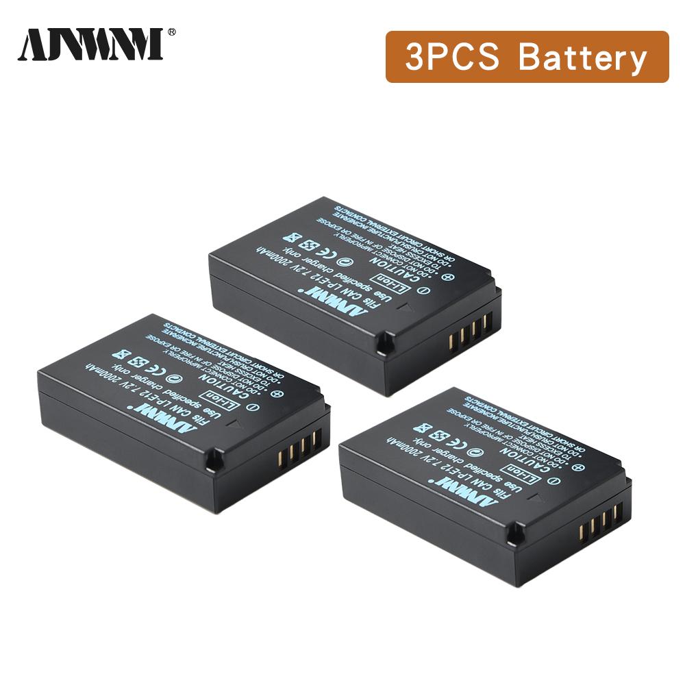 AJNWNM LP-E12 LP E12 LPE12 Li-ion Battery Set for Canon EOS M50, EOS M100,100D Kiss X7 Rebel SL1 Charger