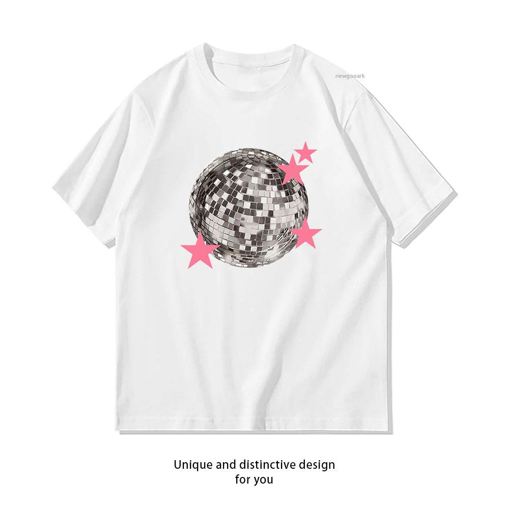 Mirrorball Disco Ball Pink Stars Tshirt Women Unisex Casual Cotton Printed T Shirts Adult Streetwear Camisetas Tops Shortsleev S