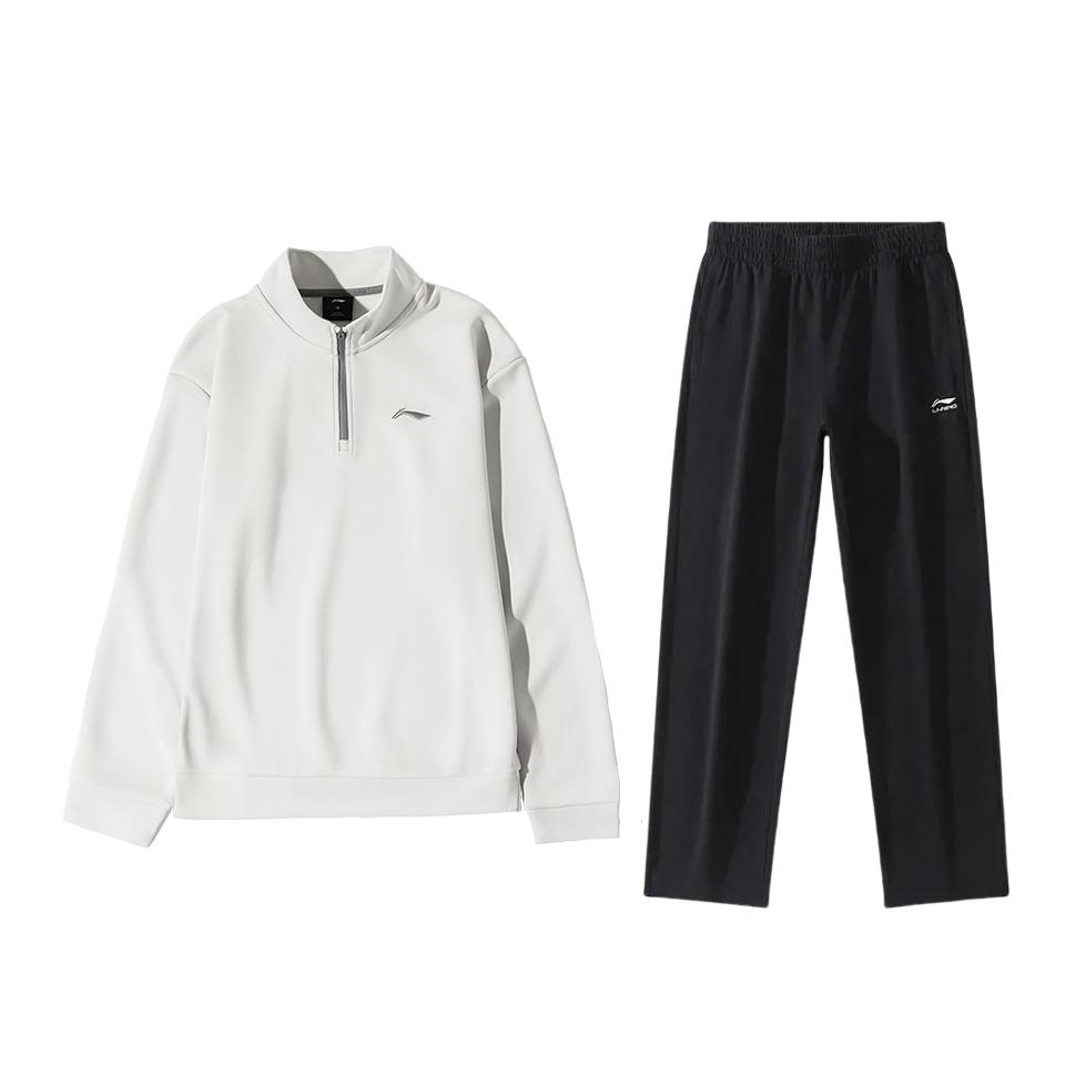 

Li-Ning Минималистичный пуловер с воротником-стойкой, модный, удобный, универсальный, длинные брюки, повседневный спортивный костюм AWDUF25-2+AKLUC03-1 XL
