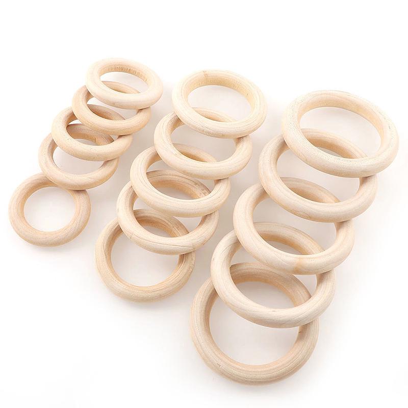 50Pcs Wooden Beads Pendant Connectors Circles Rings Beads Natural Wood Ornament
