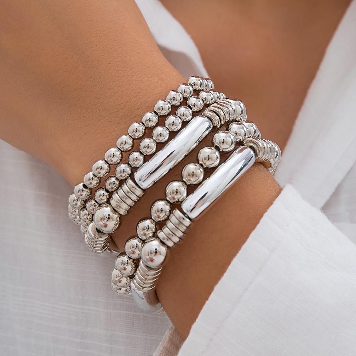 

5Pcs/Set Punk Vintage Gold Color Round Beads Bracelets for Women Exaggerated Big Ball Elastic Charm Bangles HipHop Party Jewelry