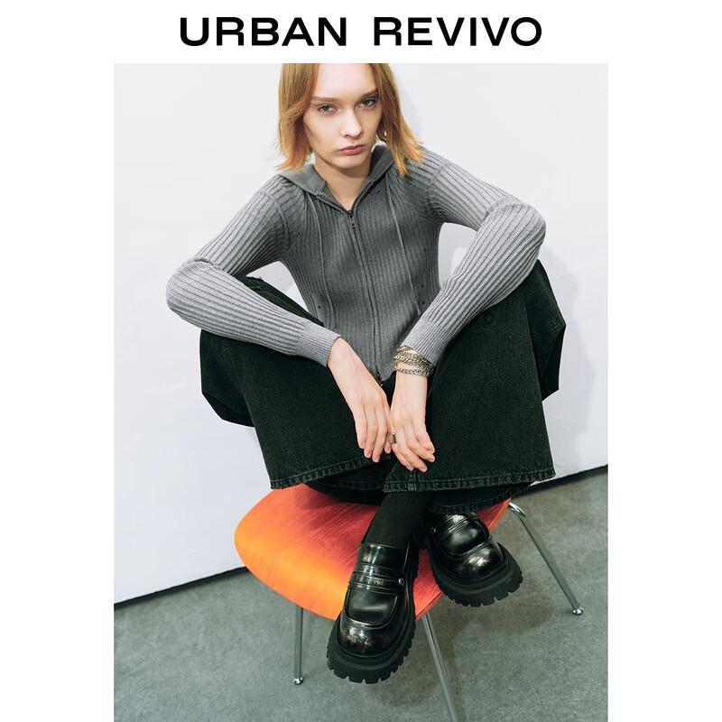 UR 2025 Women's Hollow Hooded Drawstring Slim-Fit Knit Cardigan