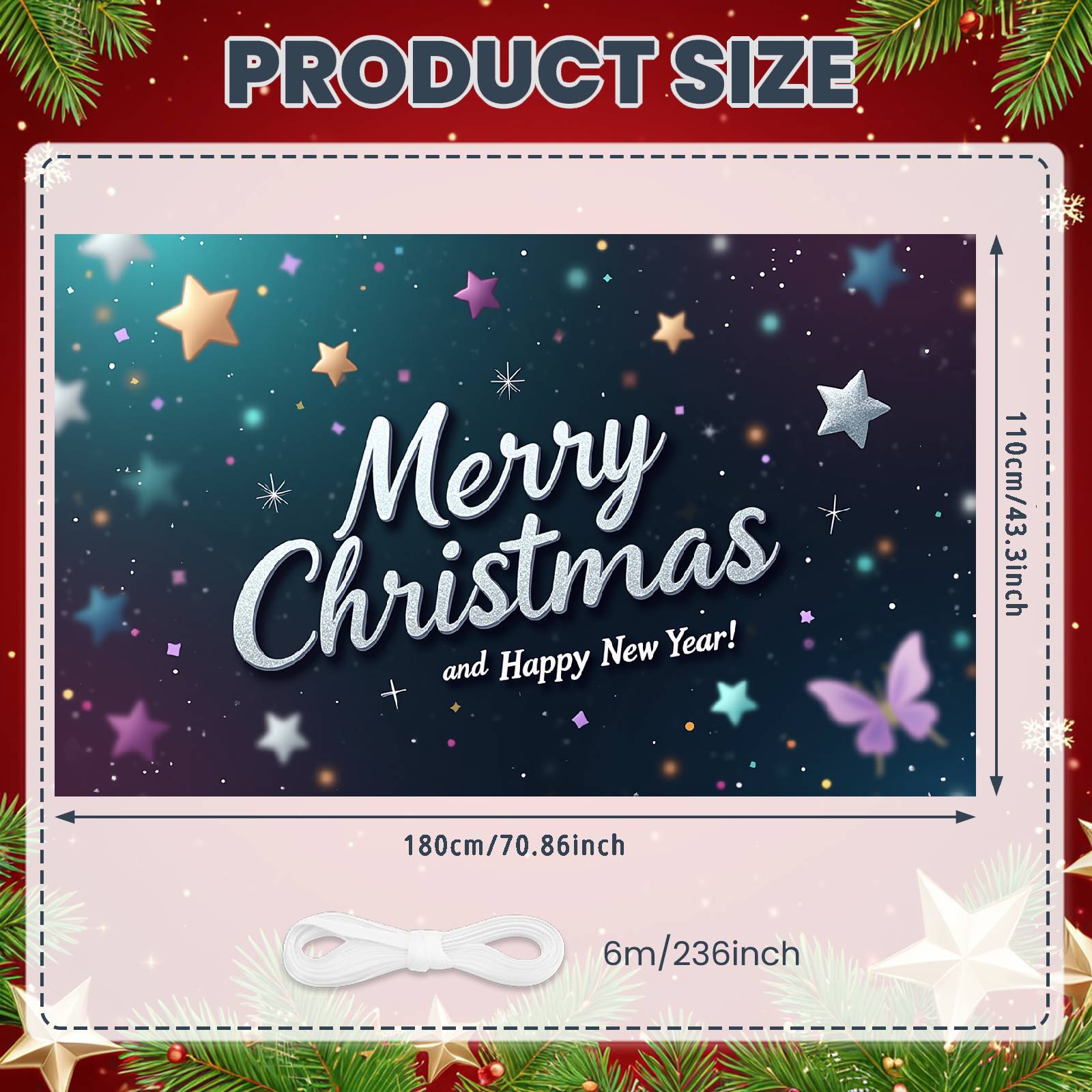 Merry Christmas Banner Starry Theme Celebration Banner Xmas Banner Decorative Pattern For Office Decor Family Reunion New Year