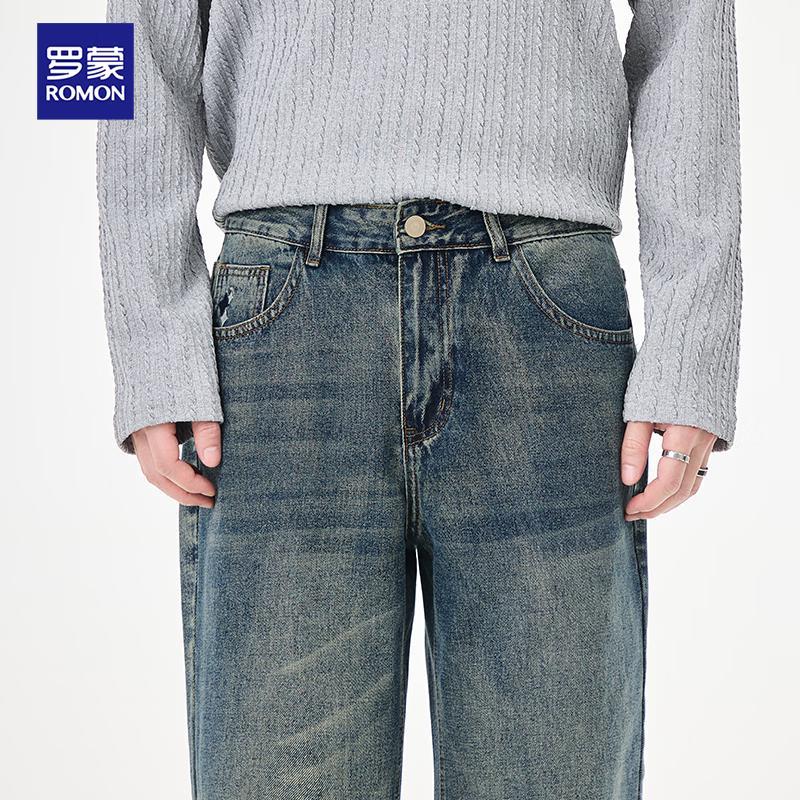 Luomeng Men's Retro Loose Straight Leg Jeans