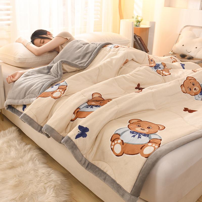 

Cartoon Pattern Warm Milk Velvet Blanket for Bed Autumn Winter Three-layer Thick Blanket Single Double Size Soft Plush Comforter 1.0x1.5m Kid Size