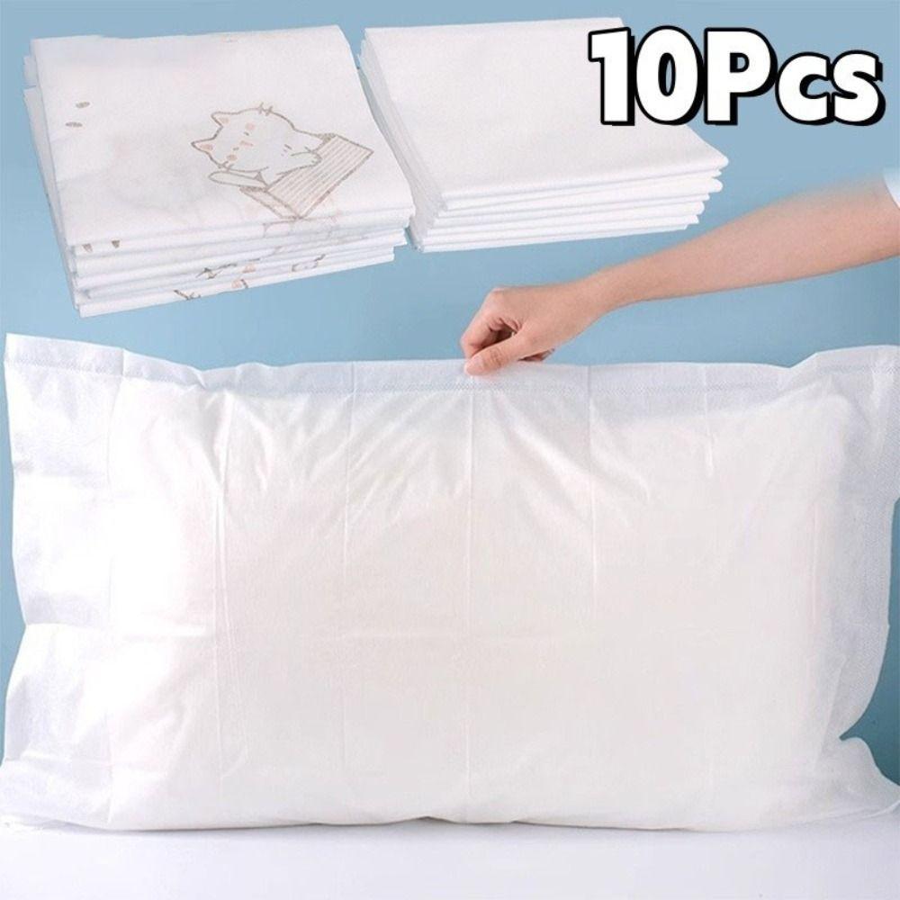 10 Pcs/ Set Kitten Printing Hotel Pillowcase Breathable Travel Pillowcase Disposable Pillow Cover
