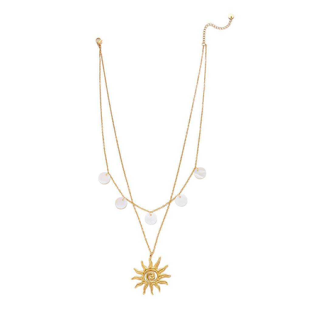 Bohemian Beach Inspired Stainless Steel Pendant Necklace With Shell And Sun Design For Women
