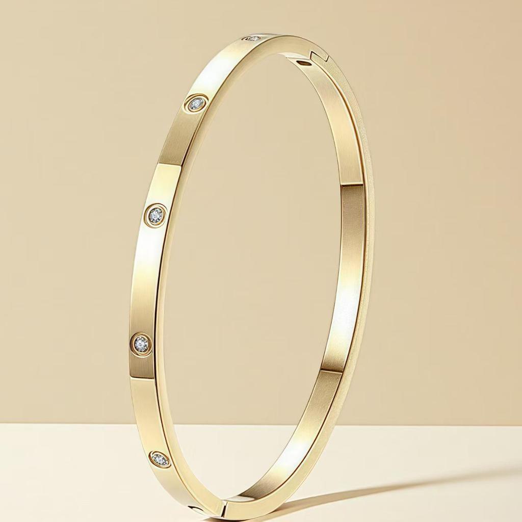 Elegant Roman Numeral Intertwined Titanium Steel Bracelet for Women - Diamond Inlaid, Double Layer, Colorfast Jewelry