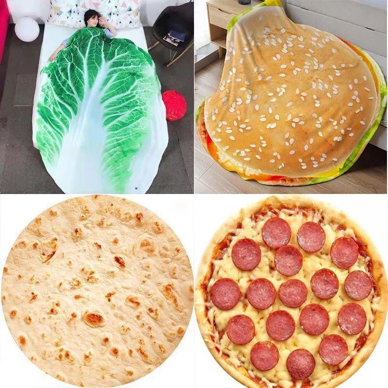 Stort pannekkenteppe Morsomme pannekakepizza-tepper Kålflanell Klimaanleggsteppe Kontorlurtepper for barn Bursdagsgave