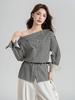 Long Sleeve Plus Size Sexy Off the Shoulder Plaid Casual Spring Autumn T Shirt Tops Women T-shirt