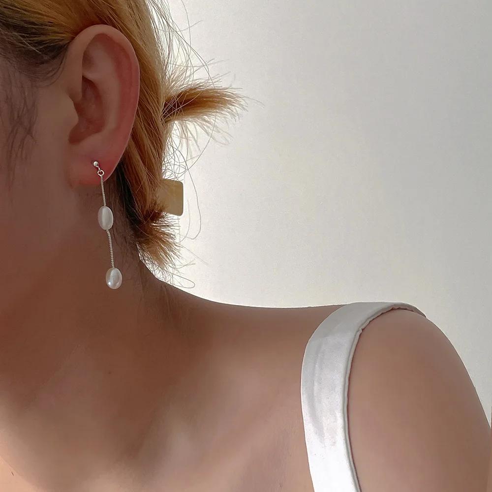 14K Gold Plated Brass Baroque Freshwater Pearl Long Chain Tassel Dangle Earrings For Women