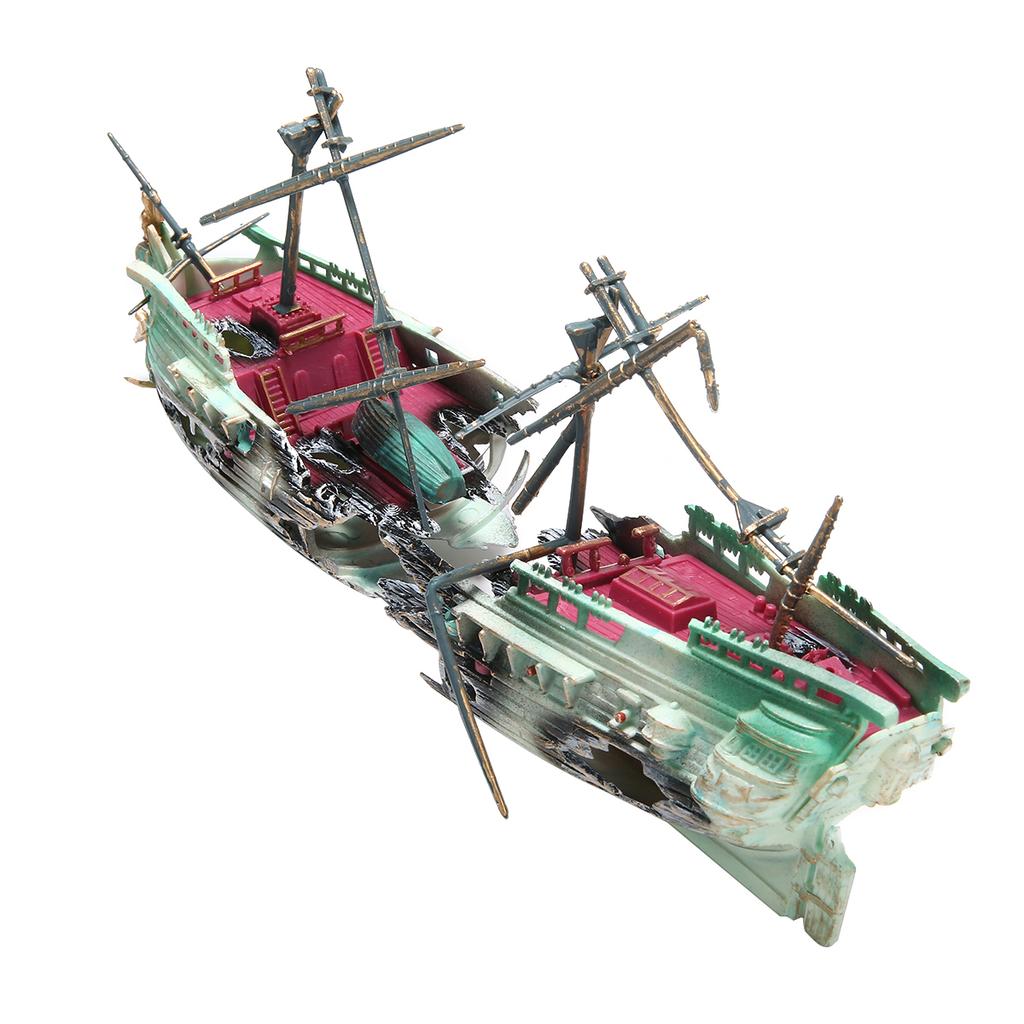 24*12cm Aquarium Ornament Boat Large Plactic Sunk Pirate Ship Fish Tank