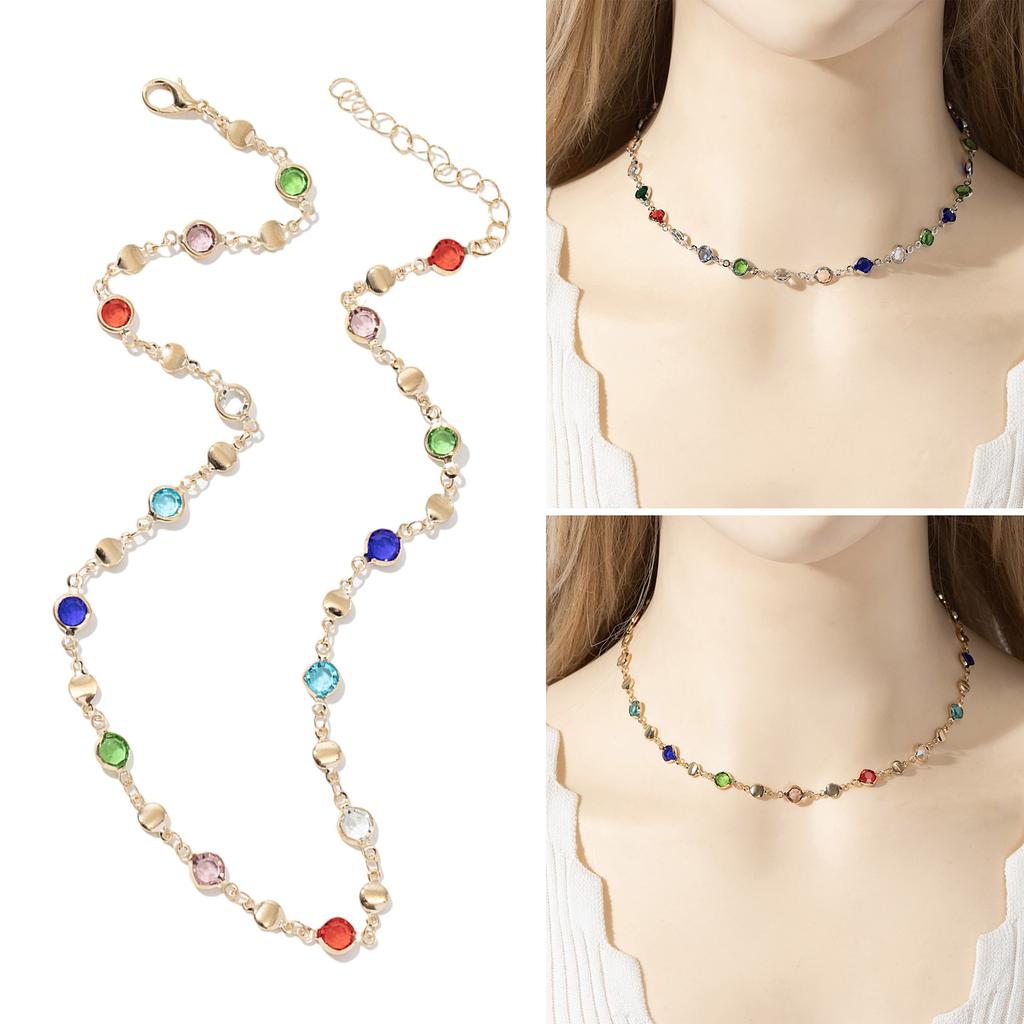 Colorful Glass Necklace Women Metal Collarbone Chain Party Jewelry Fashion Body Jewelry Metal Texture for Any Occasion