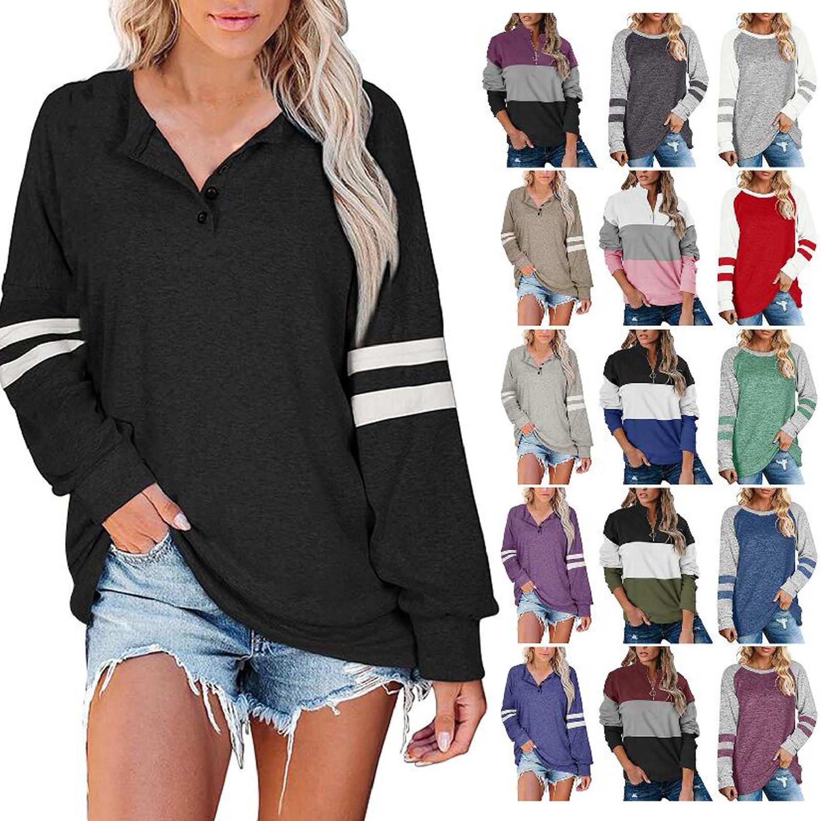 

Женский повседневный пуловер с длинными рукавами контрастного цвета, толстовка