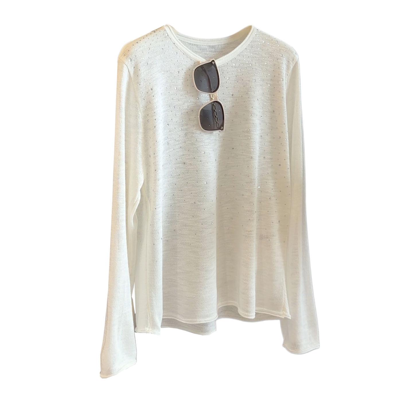 

Blue Long Sleeved T-shirt Women s Ice Silk Knitted Thin Loose Top XL синий
