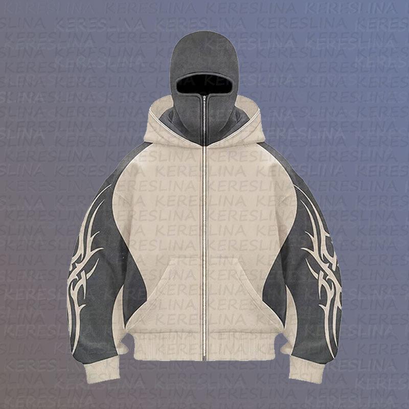 

2025 европейский и американский тренд уличной моды, цветной дизайн двойной шляпы, кардиган с капюшоном, осенне-зимний свитер с капюшоном S