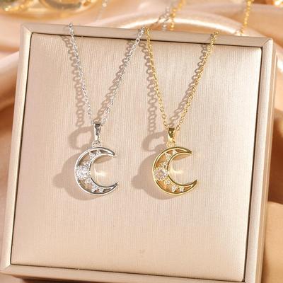 Collana con Pendente Stella e Luna in Acciaio al Titanio da Donna - Gioiello Versatile per la Clavicola