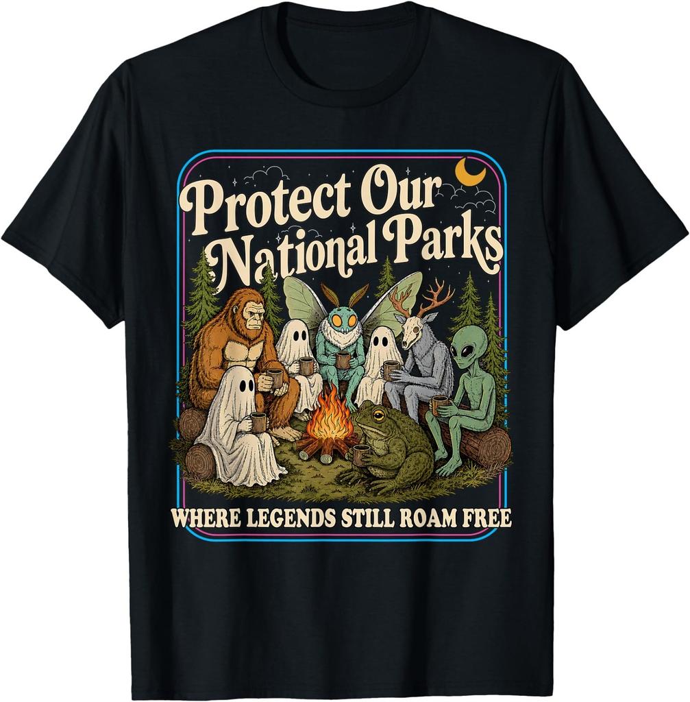 Proteggi i Nostri Parchi Nazionali Mothman Cryptid Weirdcore Horror T-Shirt