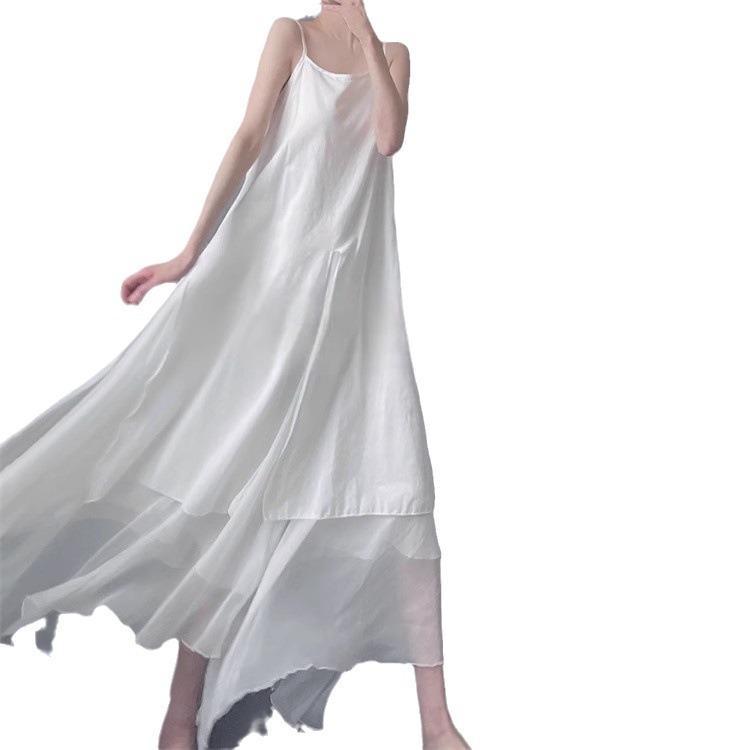 2025 Women's Summer Cotton-Linen Sleeveless Dress: New Literary Style, Mid-Length, Irregular Swing Skirt