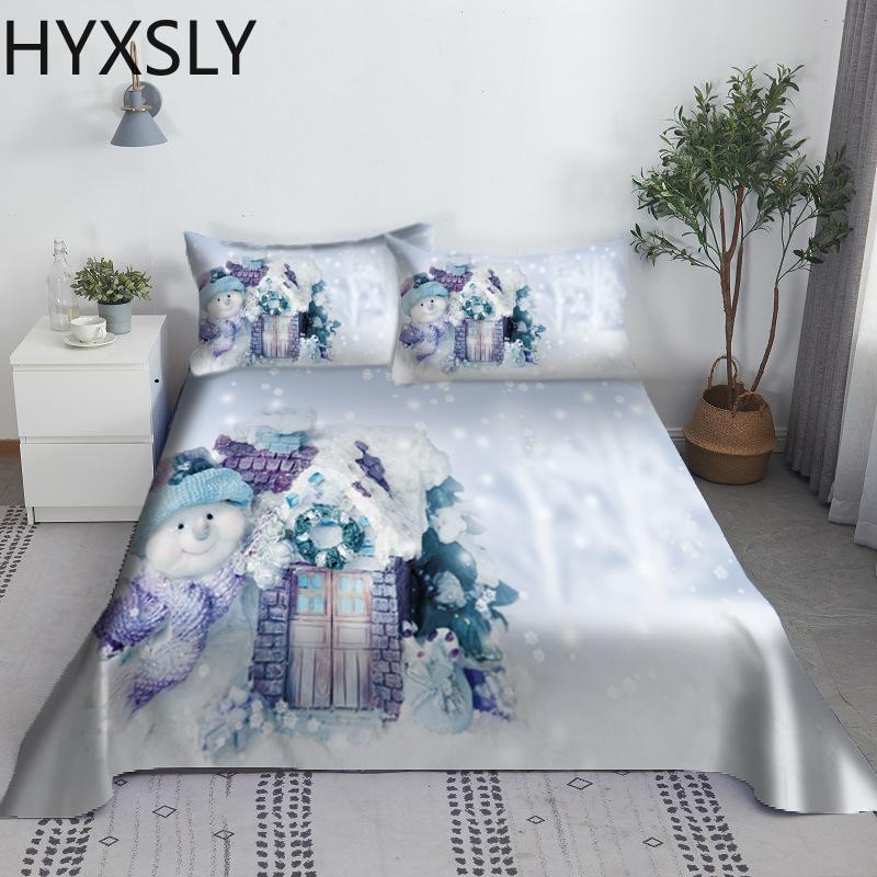 Christmas Snowman Bed Sheet Set Santa Claus 3D Carton Polyester Bed Flat Sheet With Pillowcase Kids Bedding 2/3pcs Modern Design